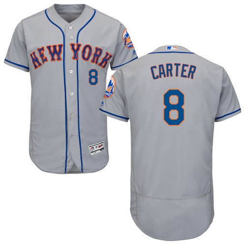 Mets #8 Gary Carter Grey Flexbase Authentic Collection Stitched MLB Jersey - Click Image to Close